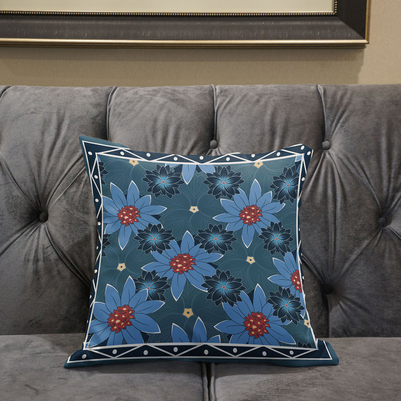 Coussin 20 x 20, Floral rouge / bleu