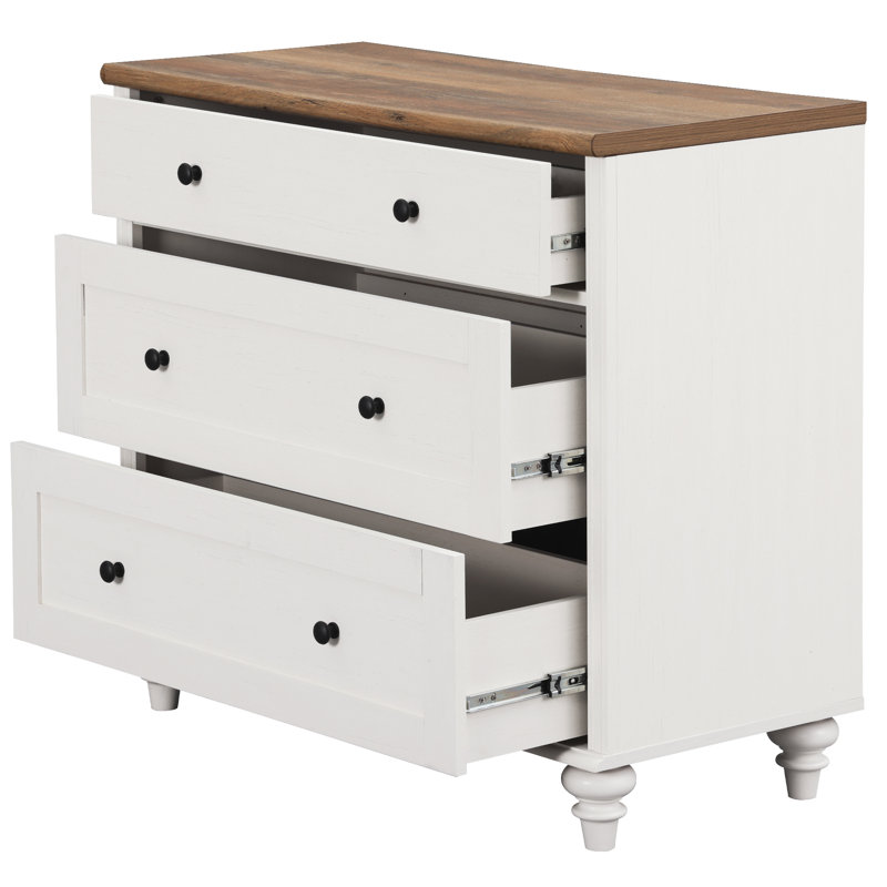 Scarlett Mid-Century Modern 3-Drawer Nightstand, White/Brown, Set of 2