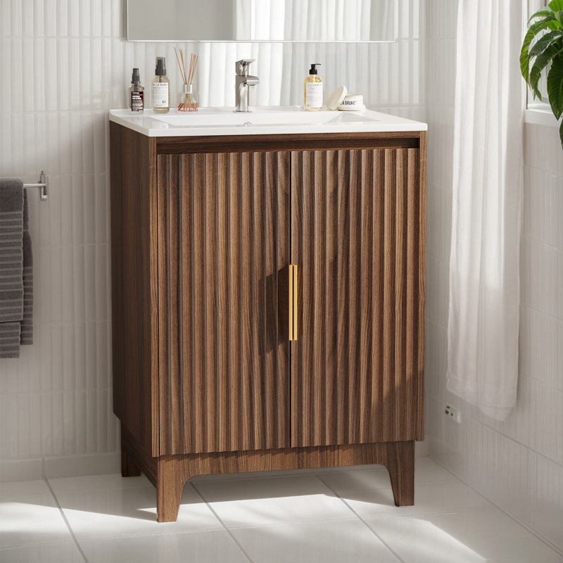 Armoire de lavabo en noyer sans lavabo