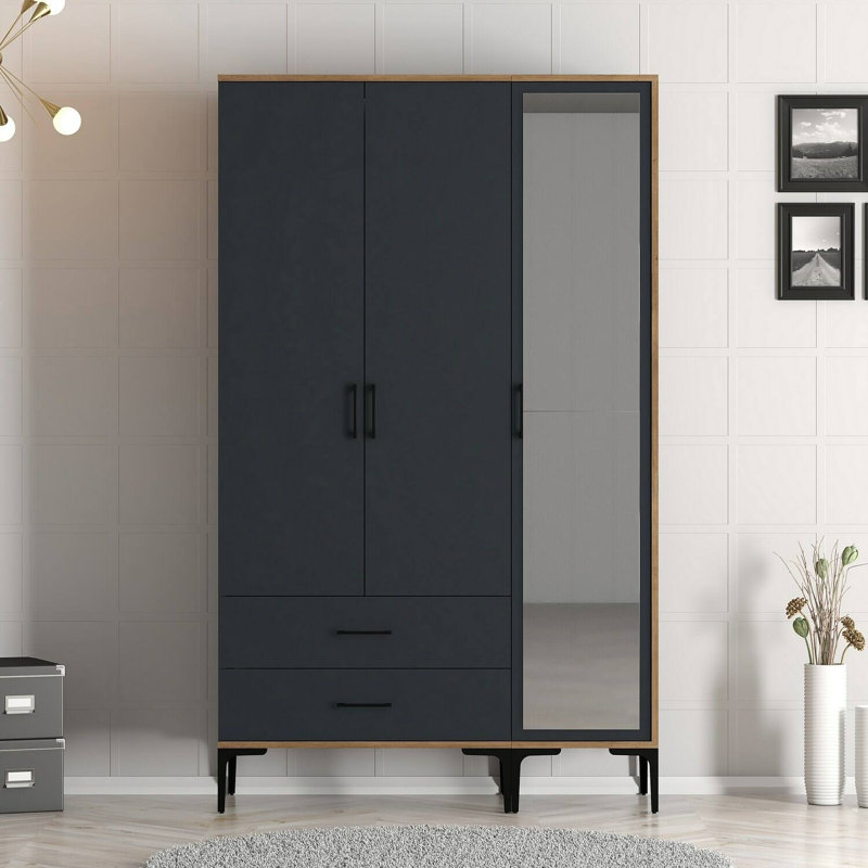 Alyssah Manufactured Wood Wardrobe, Walnut/Anthracite