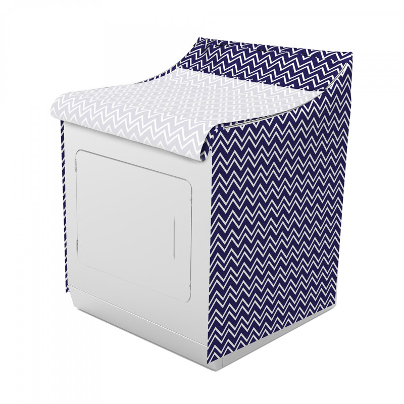 Housse de machine à laver minimaliste à motif abstrait à motif à angle simple zig zag chevron many, Bleu marine