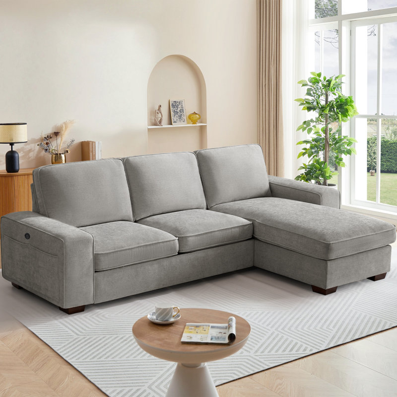 Canapé modulaire convertible 98,4 "en L de 98,4 po avec méridienne de rangement, canapé-lit modulaire surdimensionné à 3 places avec ports de chargement USB pour le salon