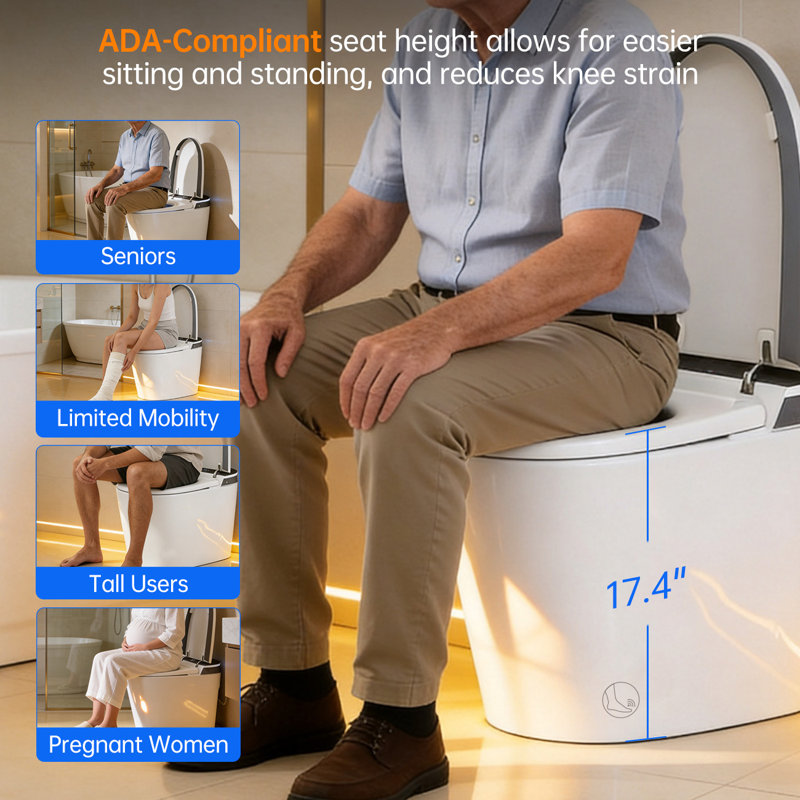 Smart Bidet Toilet with Clean Foam Shield Splash Proof, 1000g MaP Powerful Flush,ADA Comfort Height, Auto Open/Close & Foot Sensor Operation,Moving/Fast Warm Air Dryer, Built in Tank, Blackout Flush, Luxury One-piece Elongated Toilet Bidet