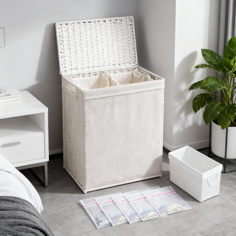 Large Laundry Hamper With Lid And Removable Liners - 112L Wicker Storage Basket With Handles, Washable Bags, And Collapsible Design For Bedroom And Bathroom Organization
