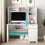 Bureau d'ordinateur blanc avec option de rangement verrouillable: 3 prises de courant alternatif, 2 ports, bureau spacieux pour le bureau personnel-1114298249-1114298251