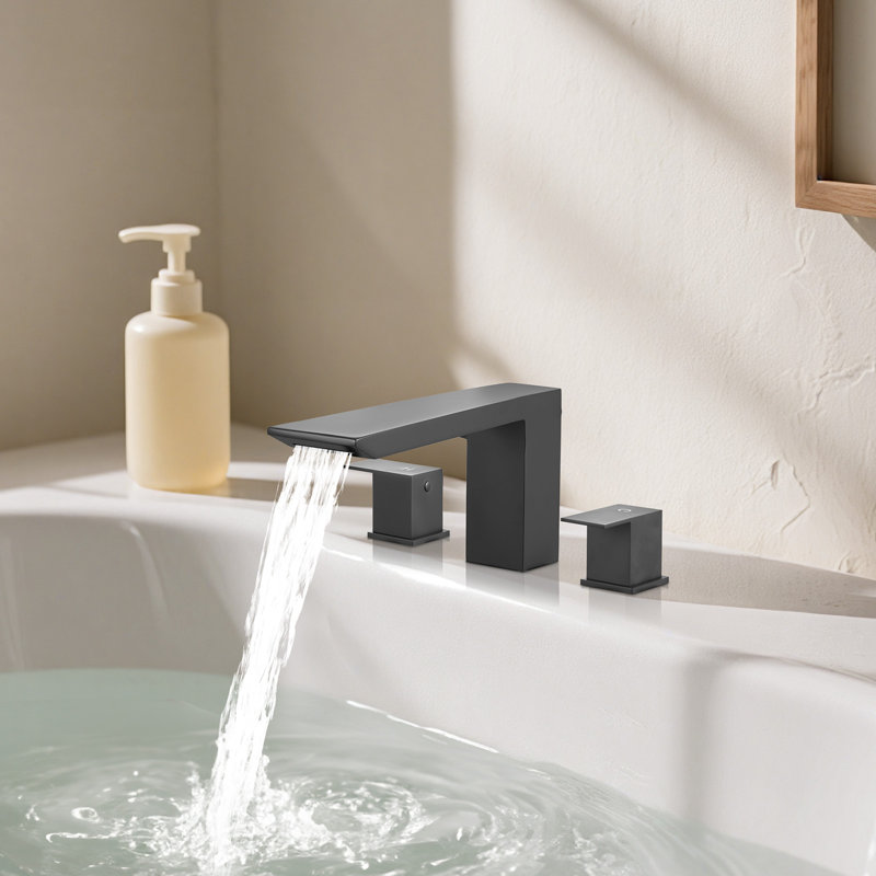 Ensemble de robinets de baignoire romaine avec 2 poignées noir mat