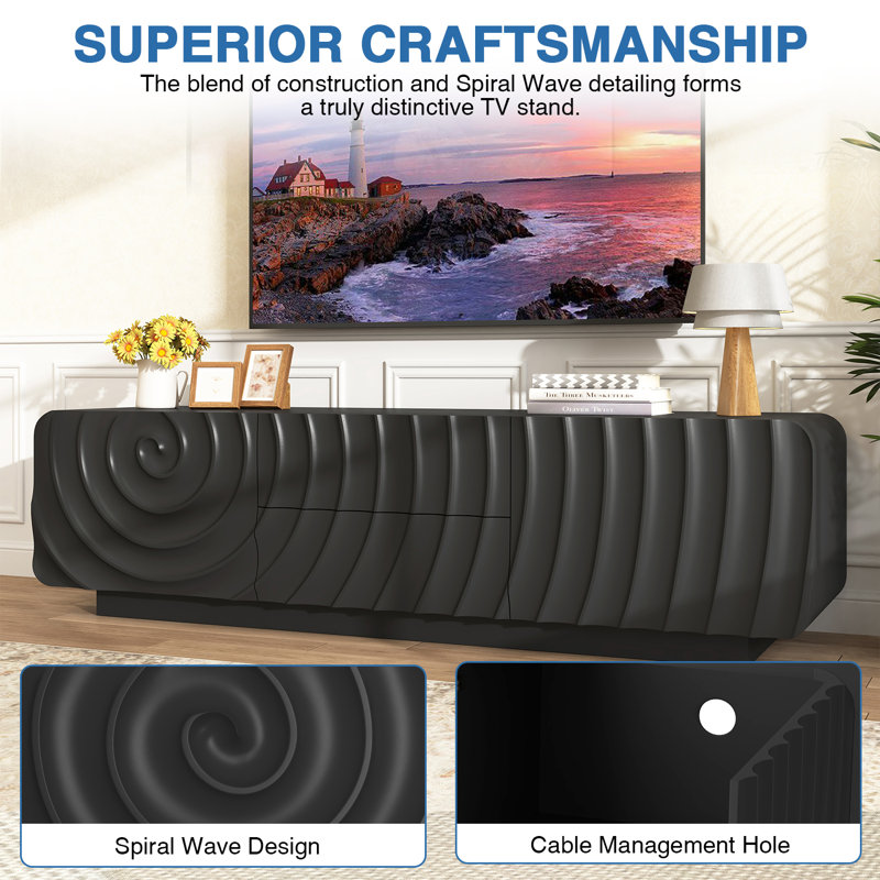 Entertainment Center Television Stand For 65'' Tv, Modern Tv Console, Black