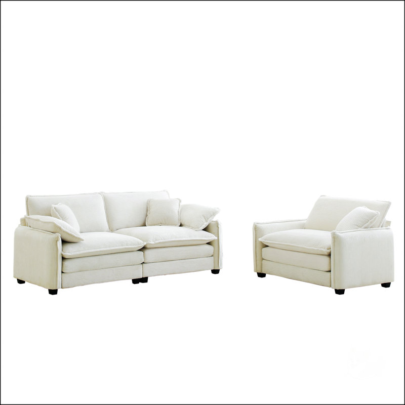 Ensemble de canapé de salon moderne deux pièces, Velours côtelé beige
