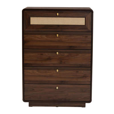 Baxton Studio Jenibelle Classic Walnut Brown Wood 5-Drawer Chest With Rattan Drawer by Bayou Breeze