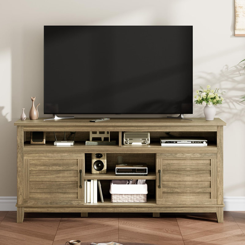 63 in TV Stand Entertainment Center with Adjustable Shelves, Natural