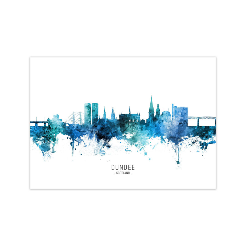 Dundee Scotland Skyline Blue City Name by Michael Tompsett - Print, 30cm H x 42cm W x 1cm D, Unframed