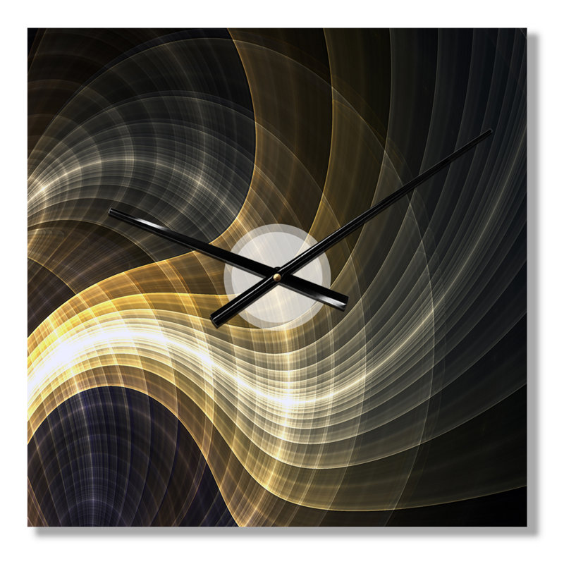 Horloge murale moderne jaune avec lumière fractale, Grand