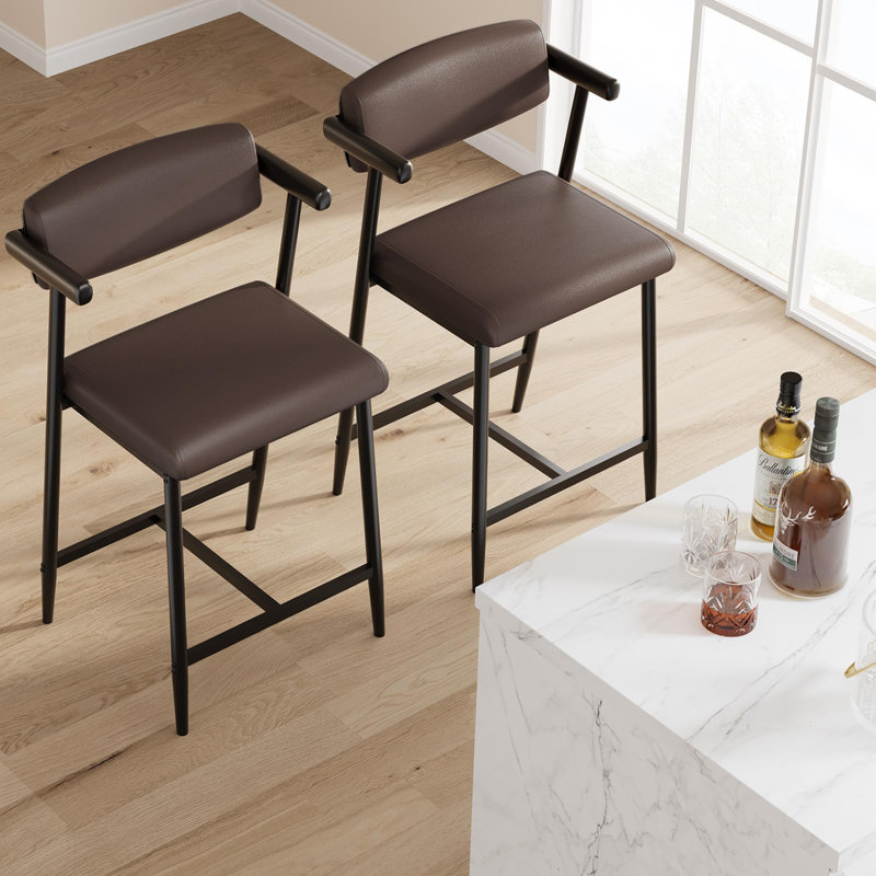 Set of 4 Bar Stools with Arms, Upholstered Wider Seat & Back, Modern Counter Stools with Footrest for Kitchen Island, 4