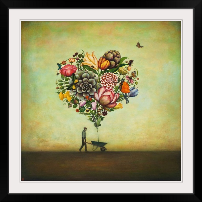«Big Heart Botany», reproduction d'art par Duy Huynh, H 20" x l 20" x P 1", Cadre noir