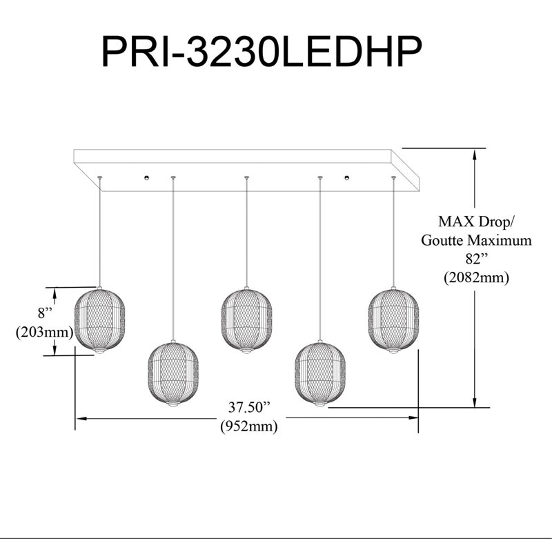 Peri 5 Light LED Linear Pendant - 37.5W - Matte Black Finish