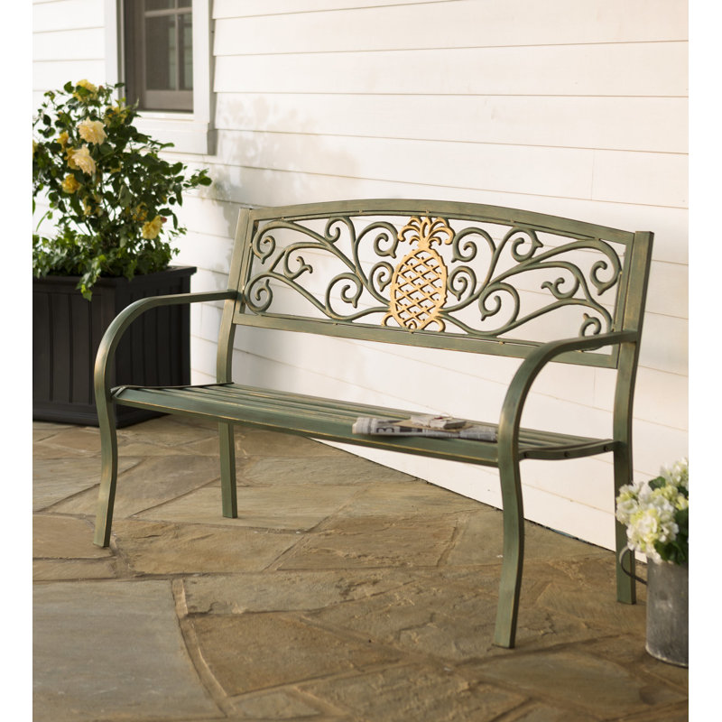 Verdigris Pineapple Metal Garden Bench