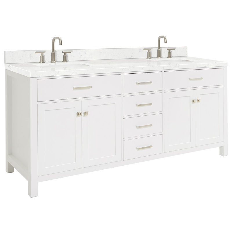Ensemble de meuble-lavabo double Abbate, Blanc, Rectangulaire, 72"