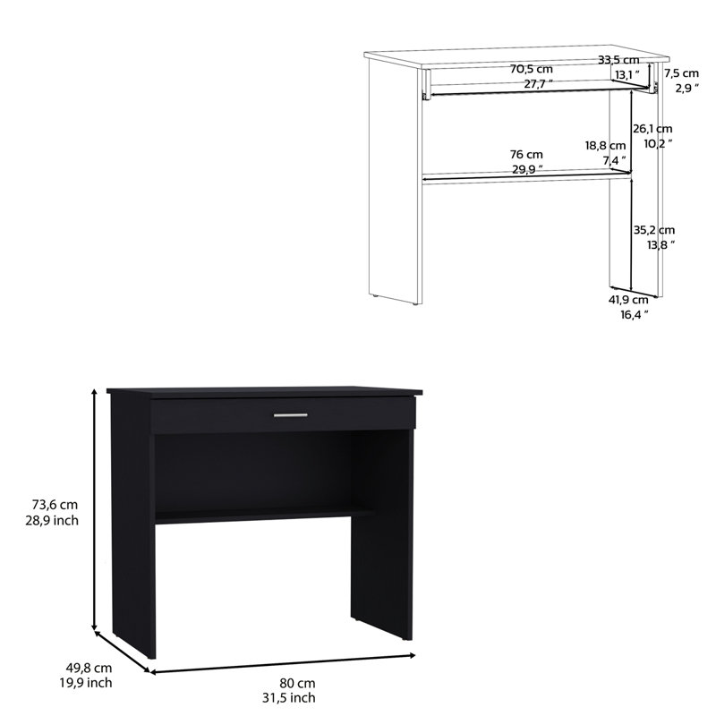Solid Wood Computer Desk, Black