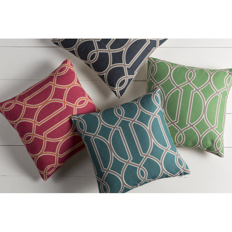 Geometric Throw Pillow, 18" H x 18" W x 4" D, Red Raspberry / Orange-Red / Peach Cream, Down