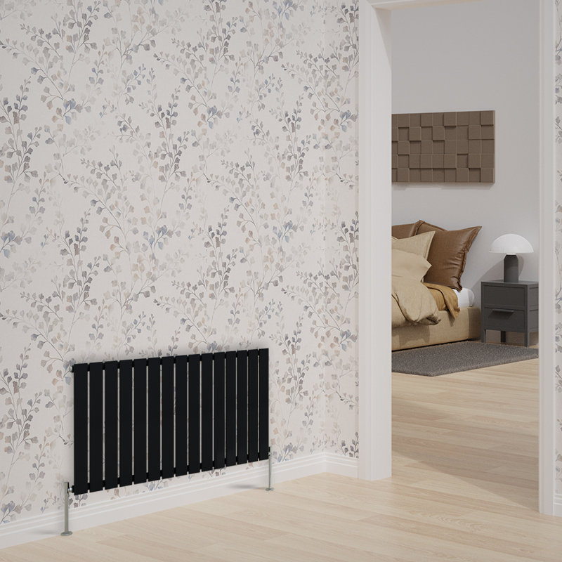 Adah Horizontal Single Flat Panel Radiator, 1, Black, 600mm H x 1020mm W x 52mm D
