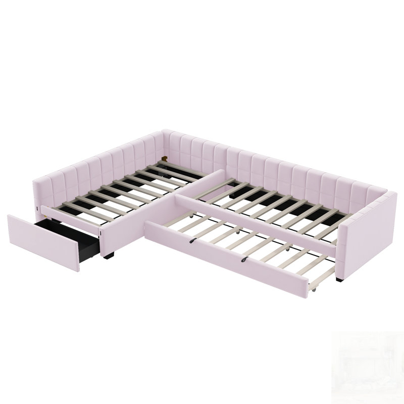 Lit de jour rembourré en L avec couchette et tiroir de rangement en L, parfait pour les petits espaces et les décors modernes