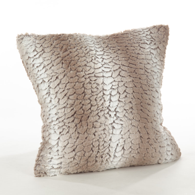 23"x19" Beige Faux Fur Square Embroidered Pillow Set