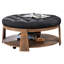 Repose-pieds capitonné de style transitionnel à assise profonde en lin avec tablette ouverte ton naturel / gris foncé | Structure en bois | Noyer brun