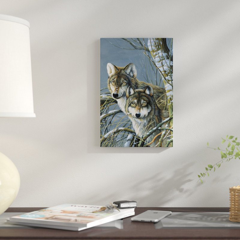«Two Wolves» par Jan Weenink, reproduction d'art graphique sur toile, H 12 po x l 8 po x P 0,75 po, Toile tendue