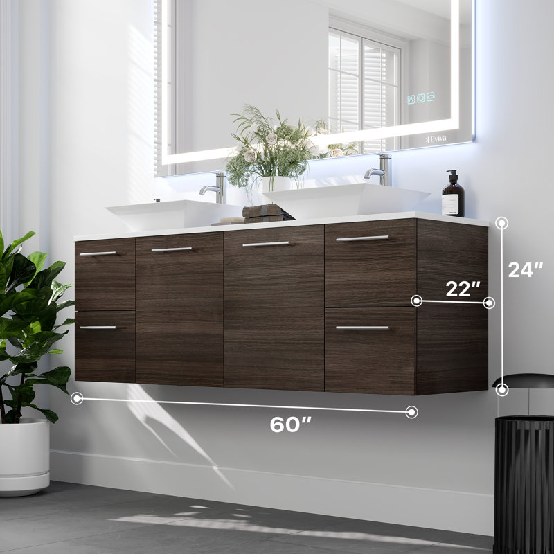 Meuble-lavabo double 60 po avec dessus de meuble-lavabo Prancer, Chêne gris