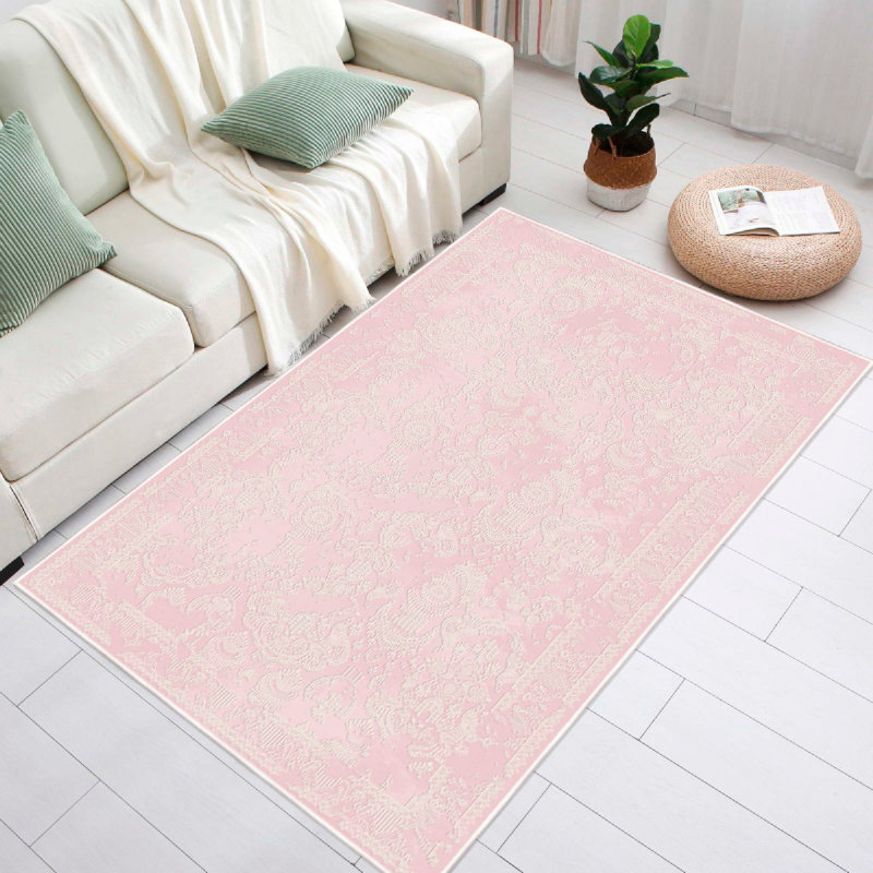 Wencil Soft Pink Cotton Carpet, 3.3 x 6.6 ft | 100% Cotton, 1200 gr/m² | Pile Height: 0.4 in, Total Thickness: 0.3 in | Antibacterial, Non-Slip PVC Underside | Machine Washable, Ideal for Living Rooms & Bedrooms