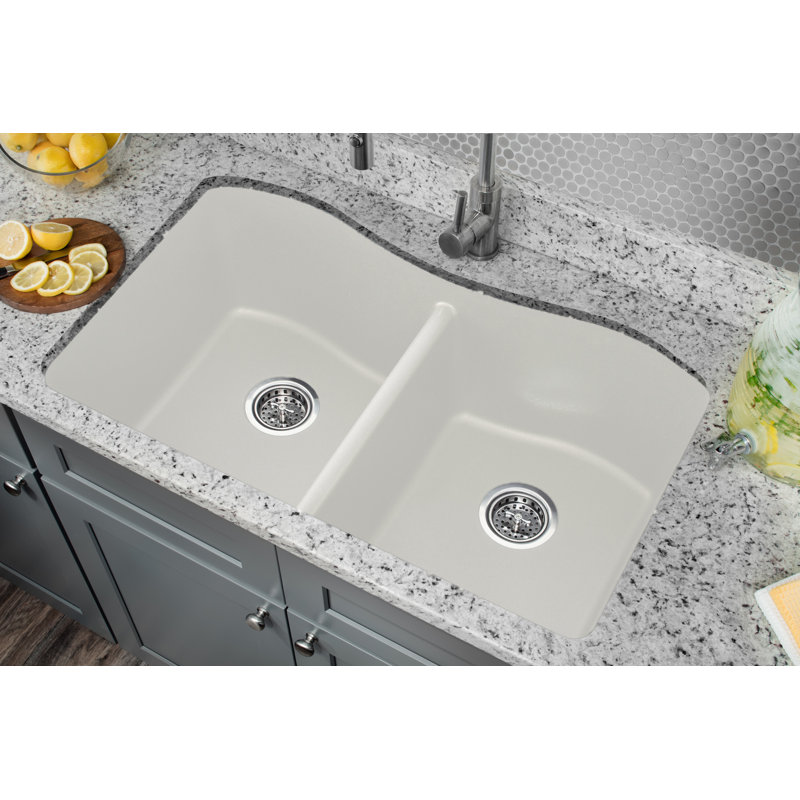 20 " L Undermount Double Bowl Quartz Kitchen Sink, Alpine White