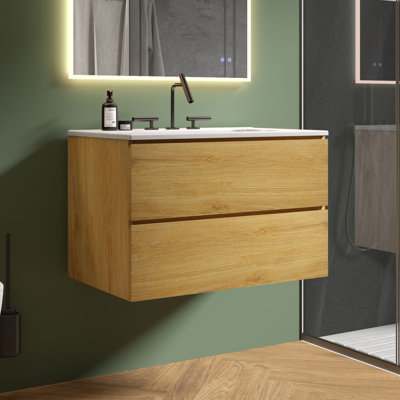 Meuble-lavabo simple 30 po avec trop-plein en céramique avec trop-plein Derrance, pré-assemblé