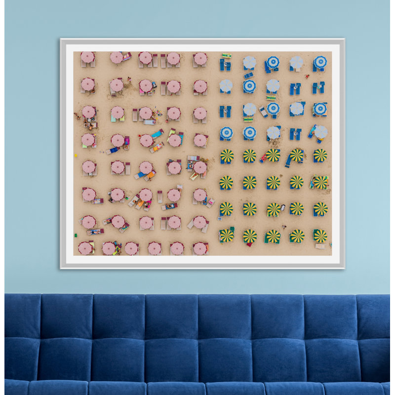 Aerial View Of Sunshades Standing In The Sand Giclee Print by Getty Images, White, 34" H x 42" W x 3.75" D
