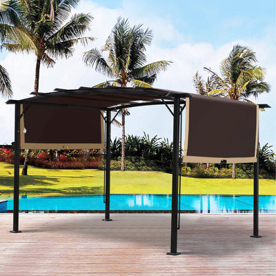12' x 9' Replacement Canopy Fabric for Curved Pergola, UV-Resistant & Water-Repellent Retractable Shade Cover (Brown, Fabric Only)