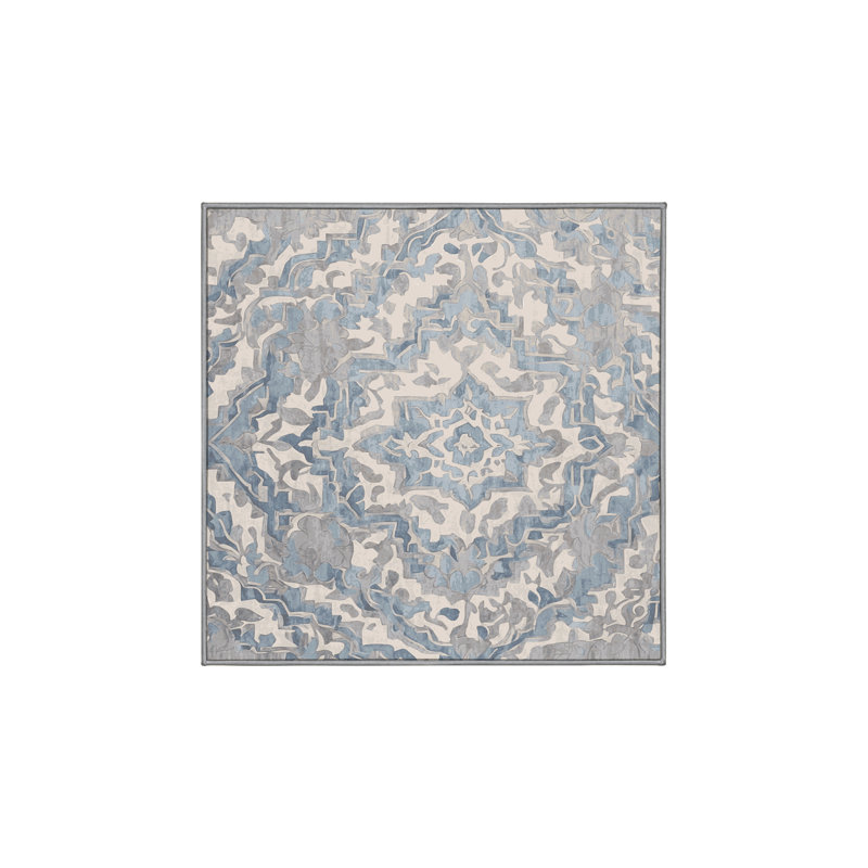 Machine Washable Gray Area Rug, Square 5'