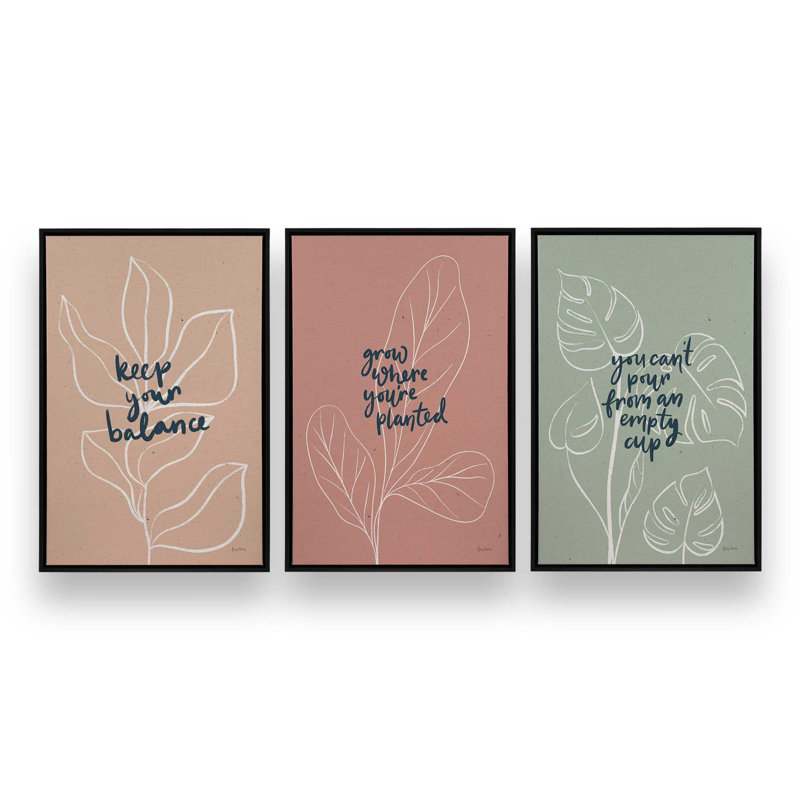 Ensemble de 3 fleurs confiantes, Cadre flottant noir satiné, H 13 po x l 27 po