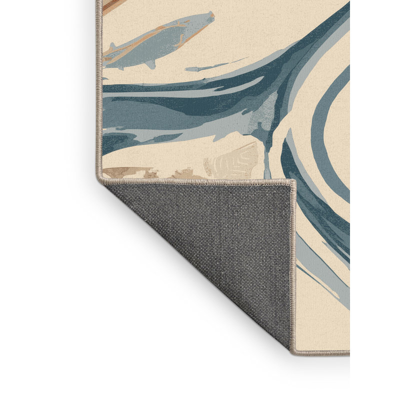 Soft Plush Rodolfo Venice Canals Coastal Arc Area Rug in Beige – Beige Binding, 2x3