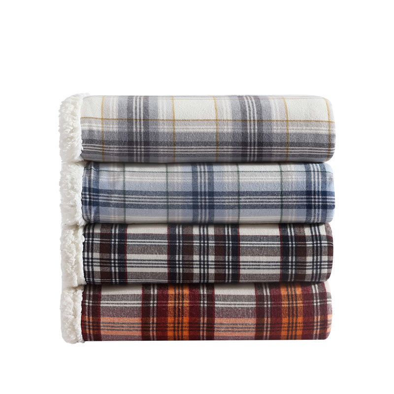 Brown Plaid Cotton Sherpa Reversible Throw Blanket