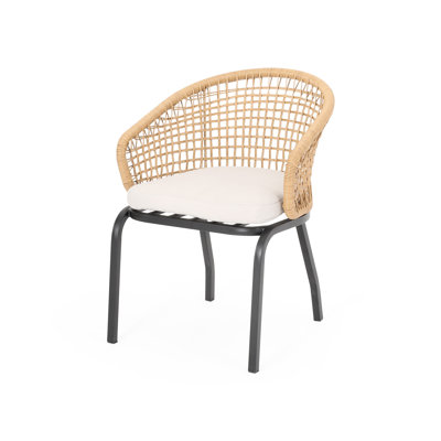 Chaise de jardin fabuleuse - PE brun, structure en métal robuste, coussins de siège tressés, support, revêtement en tissu