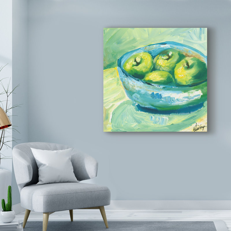 « bol of fruit ii », reproduction de peinture à l’acrylique sur toile tendue, H 14 po x l 14 po x P 2 po