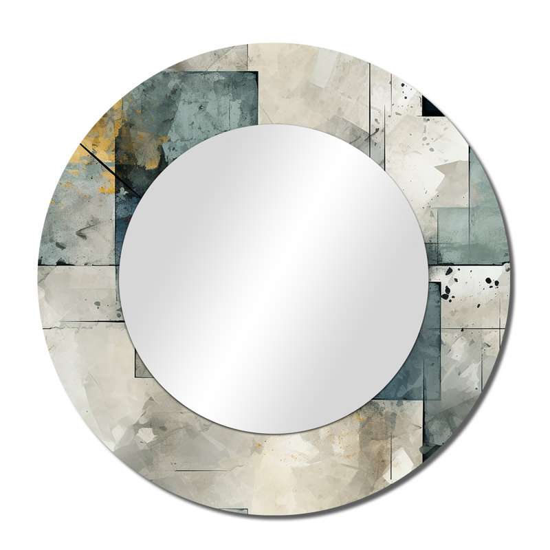 Grey Industrial Concrete Pattern - Geometric  Unique Wall Mirror, Grey Round Mirror, Printed Metal Art, 36" x 36"
