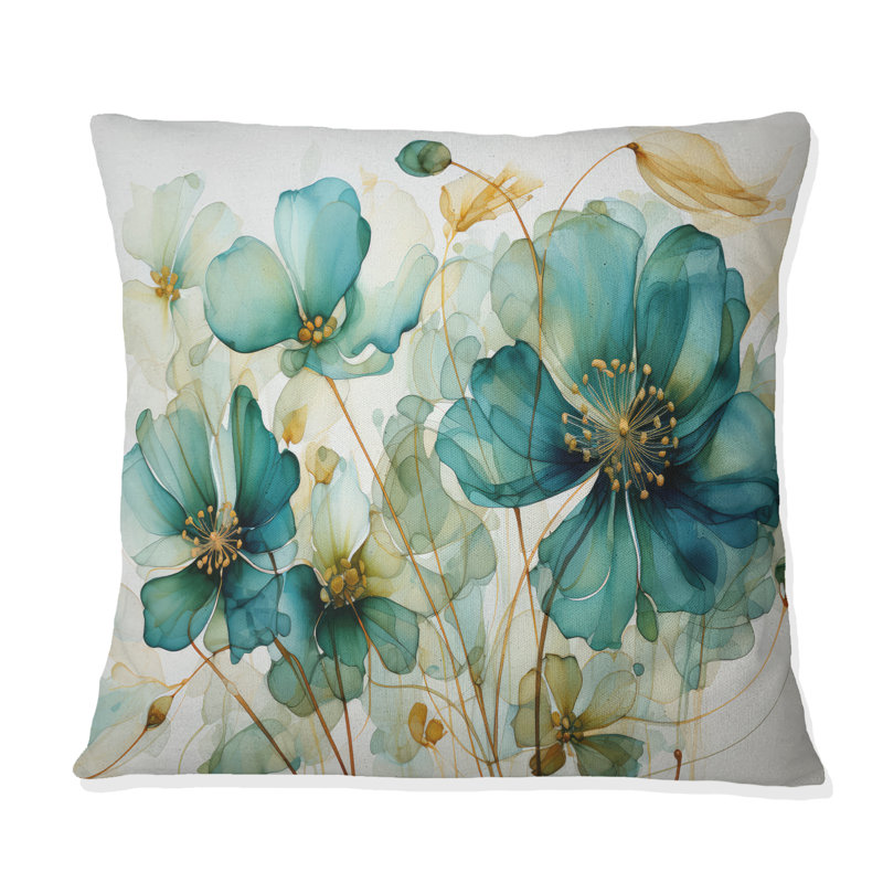 Coussin Teal Green croissance - Abstract Botanicals, H 18 po x l 18 po, Carré