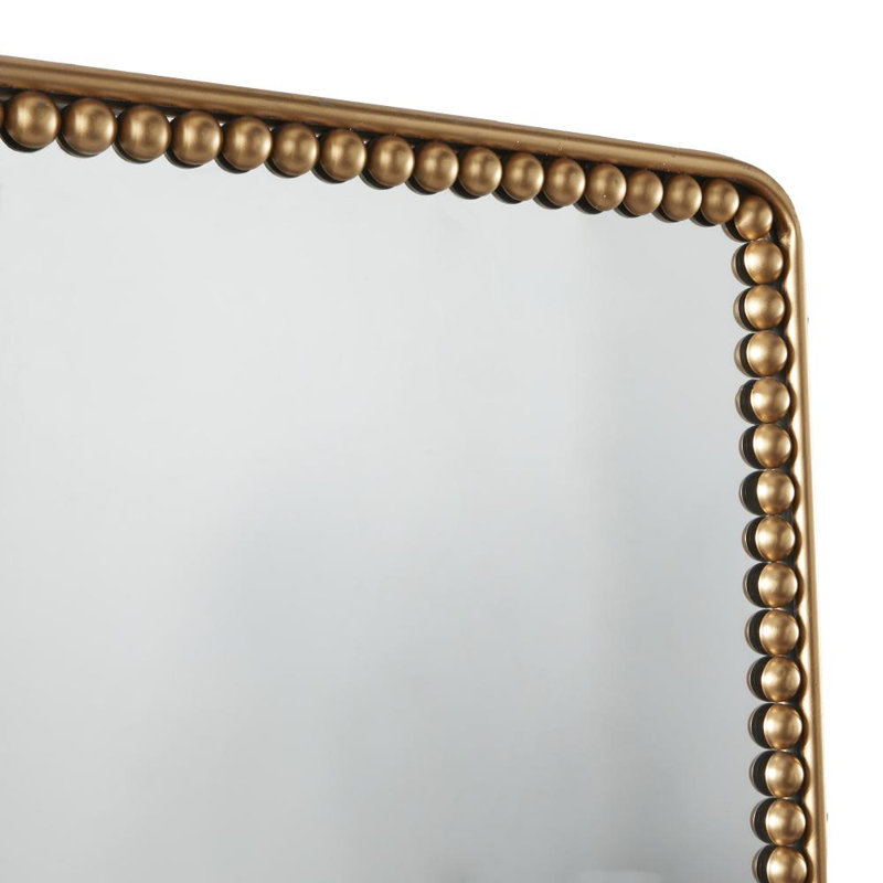 Gold Metal Rectangular Beaded Room Wall Mirror, 24" x 2" x 36"