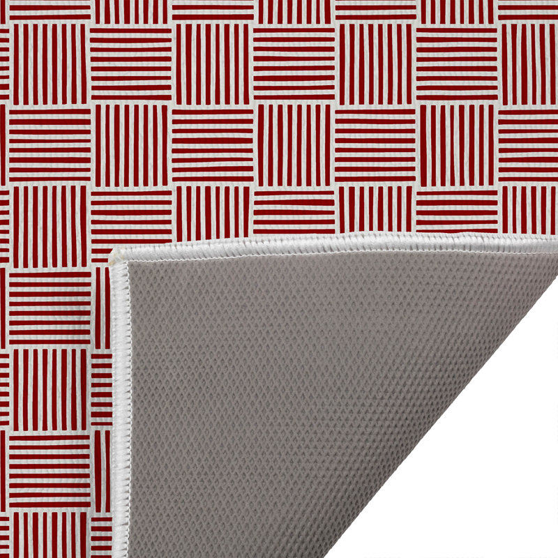 Tapis de toilette rectangulaire antidérapant absorbant à structure quadrillée, 34" W x 21" L, Cranberry Red