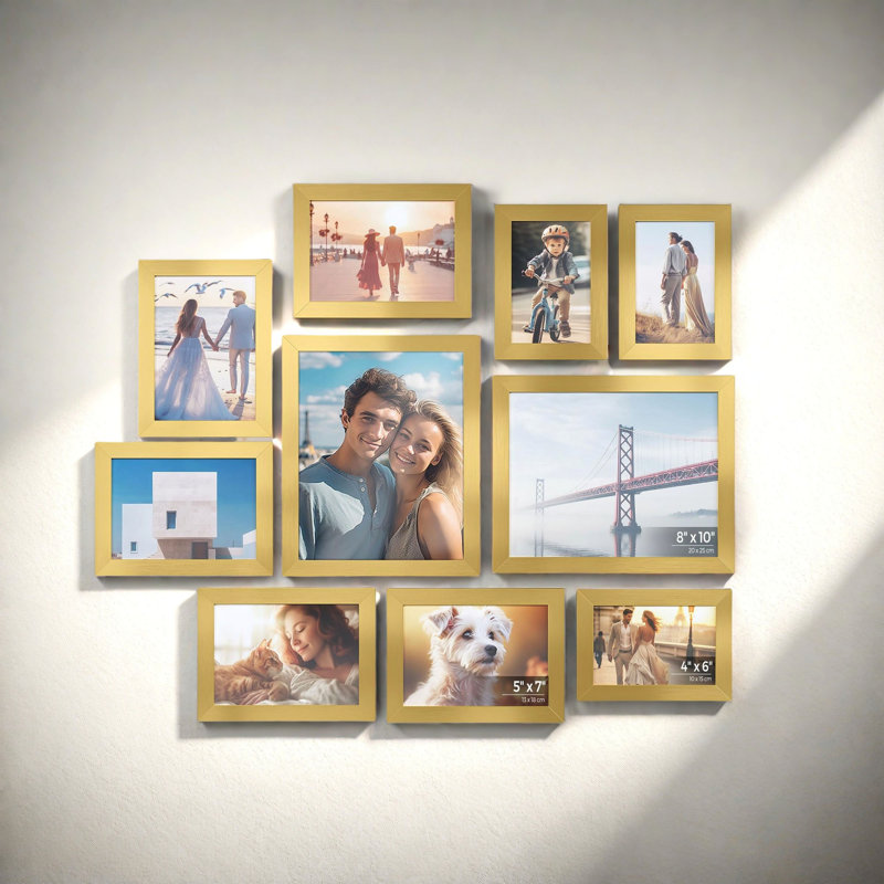Collage Picture Frames For Wall Gallery Decor Set Of 10, Gold