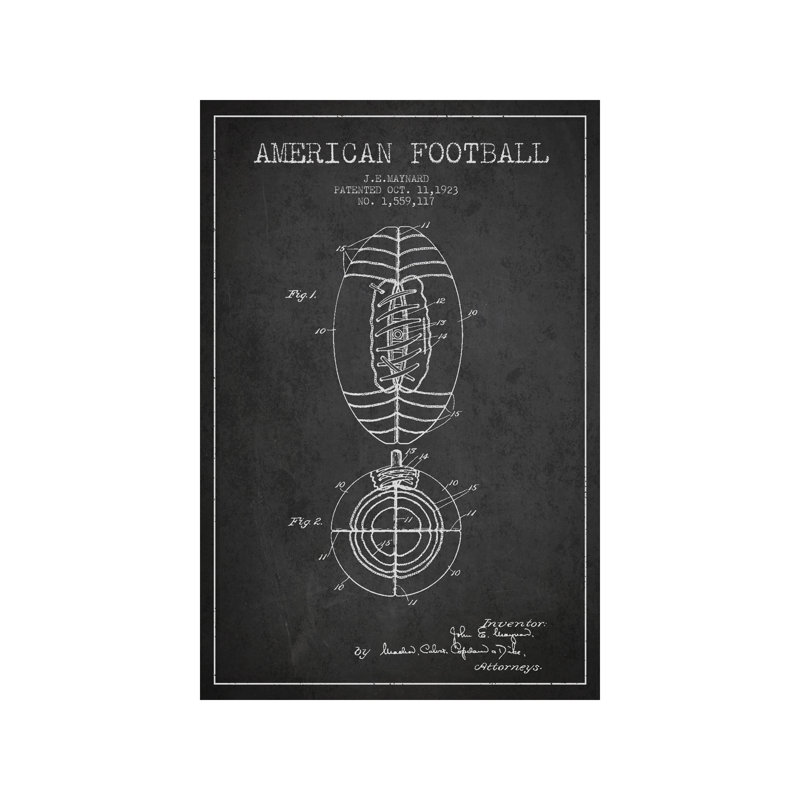 Football Charcoal Patent Blueprint by Aged Pixel - Wrapped Canvas Print, 66.04 cm H x 45.72 cm W x 1.91 cm D