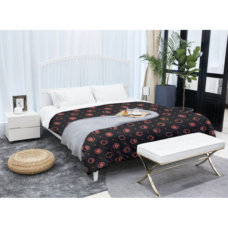 Édredon simple réversible en microfibre à deux couleurs Moon phases, Édredon très grand, Rouge/gris anthracite