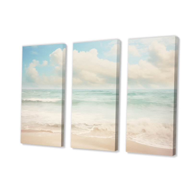Minimalisme, paysage de plage, impression sur toile tendue 3 pièces, H 32 po x l 48 po x P 1 po