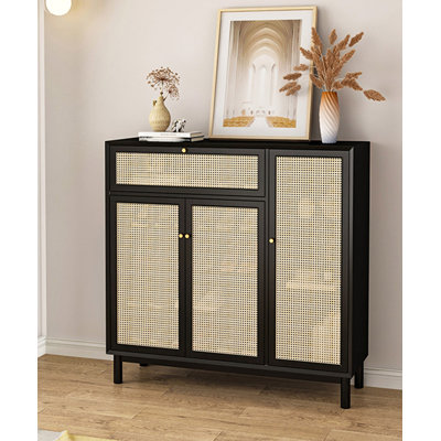 Armoire à chaussures minimaliste en bois massif de rotin moderne