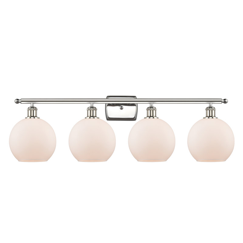 Éclairage pour salle de bain 4 lumières Cindi, Blanc mat, Incandescente, Nickel poli